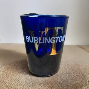 Burlington Vermont Vt Cobalt Blue Souvenir Shot Glass White spell out W/ Gold